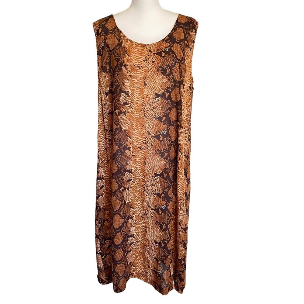 Vintage Brown Snake Print Midi Dress